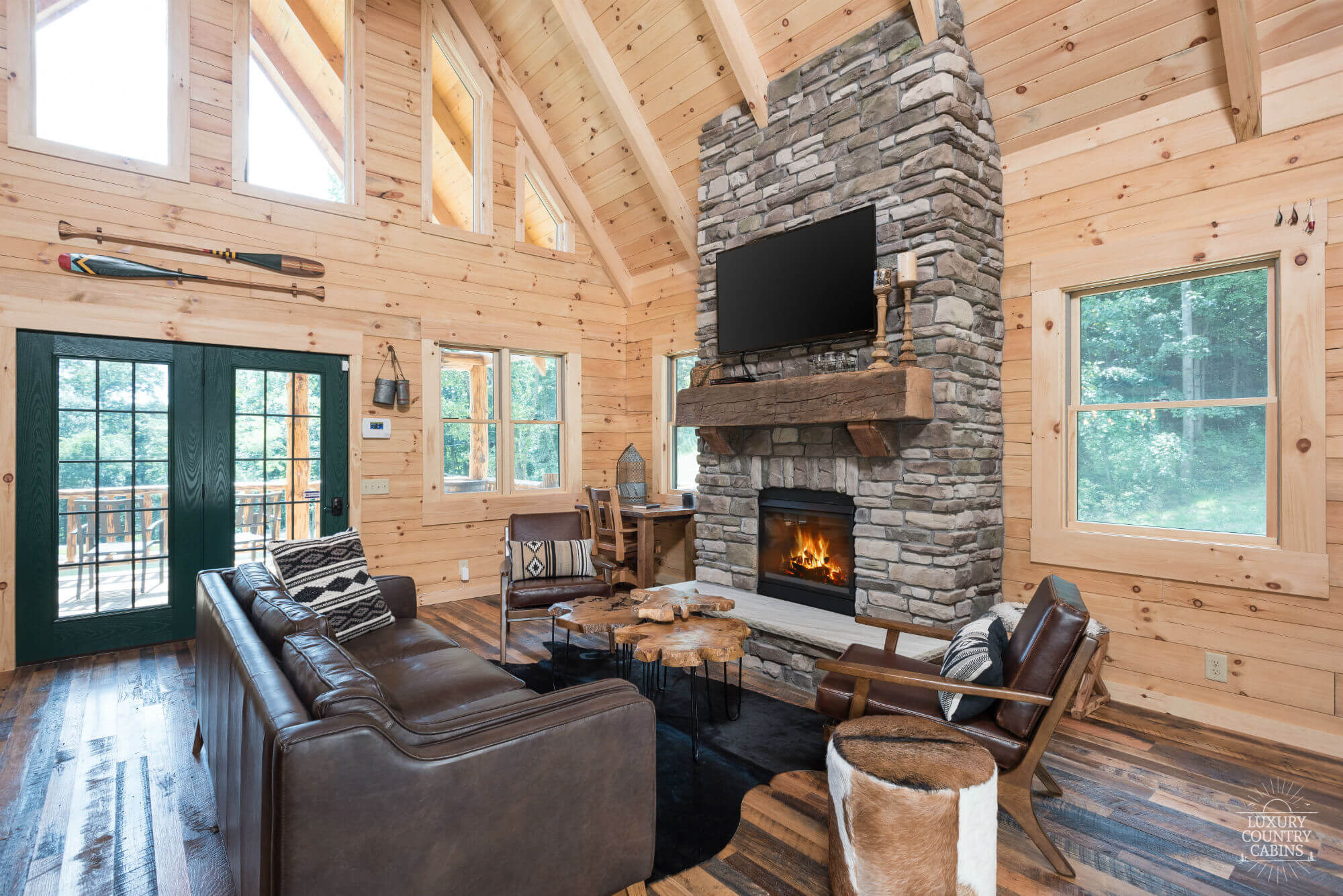 Stone Lake Lodge Living Area With Fireplace Lit